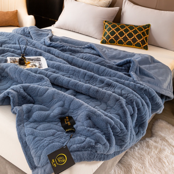 91家纺网 家纺一手货源 找家纺 凯轩毛毛毯毯子 仿裘皮毛毛毯毯子 淡蓝