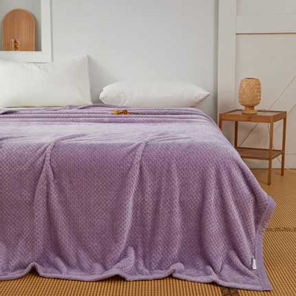 曼维尔家纺2021新款同色水晶绒包边毛毯午睡毯双面毯子 浅紫