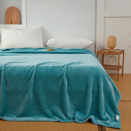 曼维尔家纺2021新款同色水晶绒包边毛毯午睡毯双面毯子 湖蓝