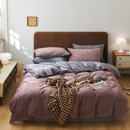 91家纺网 家纺一手货源 找家纺 （总）梦享生活家居 2021新款天鹅绒轻奢千鸟格四件套