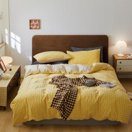 91家纺网 家纺一手货源 找家纺 （总）梦享生活家居 2021新款天鹅绒轻奢千鸟格四件套