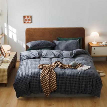 91家纺网 家纺一手货源 找家纺 （总）梦享生活家居 2021新款天鹅绒轻奢千鸟格四件套