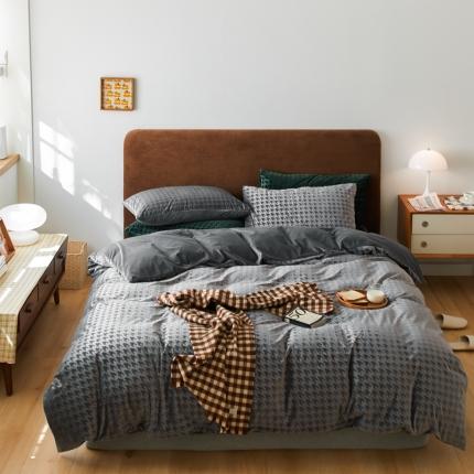 91家纺网 家纺一手货源 找家纺 （总）梦享生活家居 2021新款天鹅绒轻奢千鸟格四件套