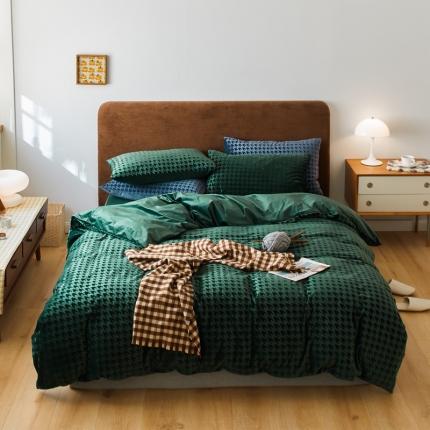 91家纺网 家纺一手货源 找家纺 （总）梦享生活家居 2021新款天鹅绒轻奢千鸟格四件套