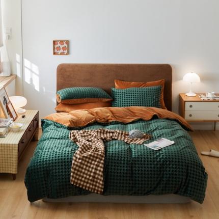 91家纺网 家纺一手货源 找家纺 （总）梦享生活家居 2021新款天鹅绒轻奢千鸟格四件套