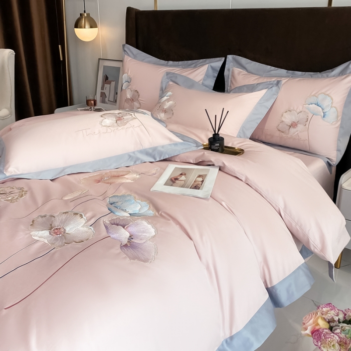 91家纺网 家纺一手货源 找家纺 （总）品家居 2021新款180S全棉澳棉刺绣四件套-艾妮尔