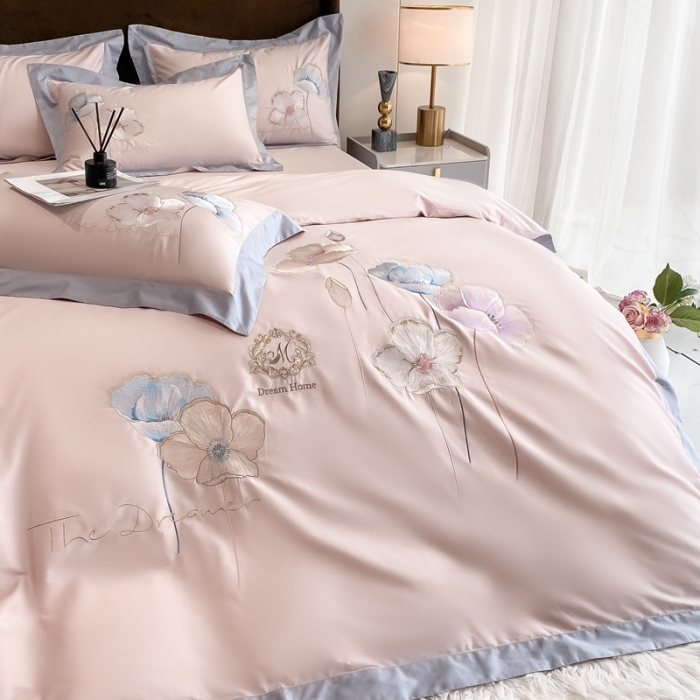 91家纺网 家纺一手货源 找家纺 （总）品家居 2021新款180S全棉澳棉刺绣四件套-艾妮尔