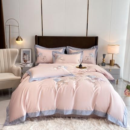 品家居 2021新款180S全棉澳棉刺绣四件套 艾妮尔-粉