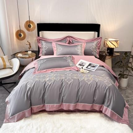 品家居 2021新款180S全棉澳棉刺绣四件套 伊莲-卡其粉