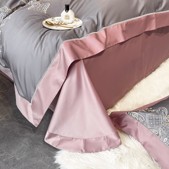 91家纺网 家纺一手货源 找家纺 品家居 2021新款180S全棉澳棉刺绣四件套 伊莲-卡其粉