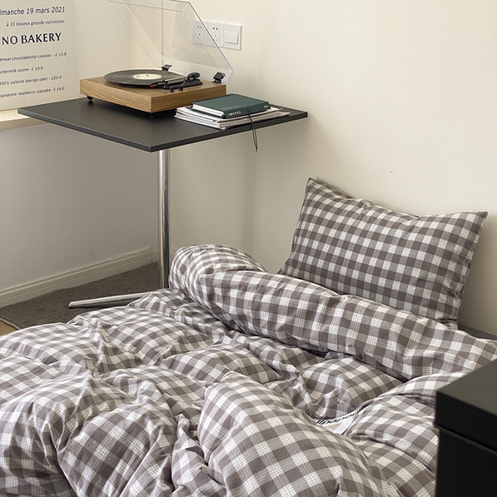 91家纺网 家纺一手货源 找家纺 梦享生活家居 2021新款水洗棉色织全棉四件套 晓月格灰