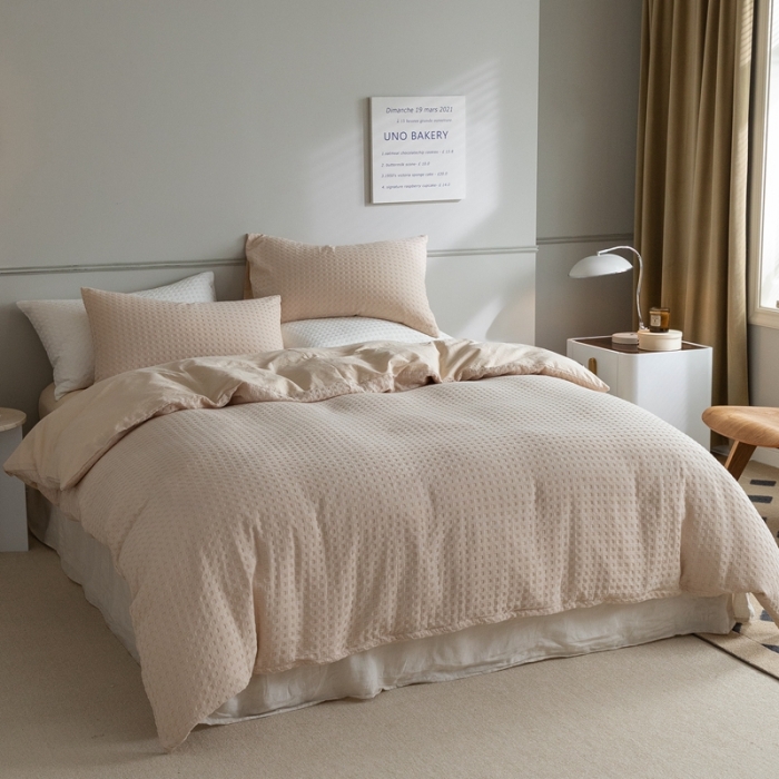 91家纺网 家纺一手货源 找家纺 （总）梦享生活 2021新款华夫格水洗棉四件套