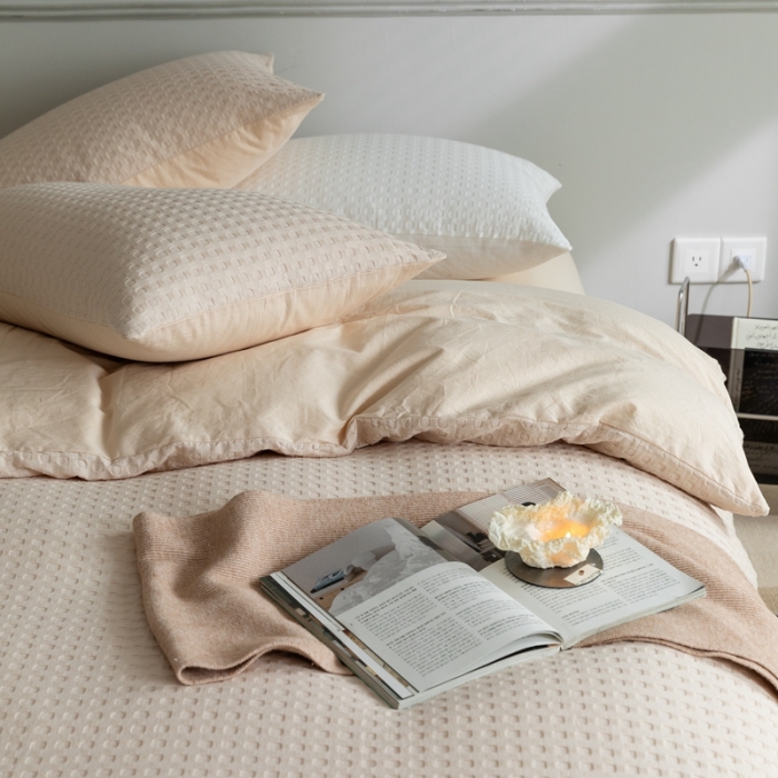 91家纺网 家纺一手货源 找家纺 （总）梦享生活 2021新款华夫格水洗棉四件套