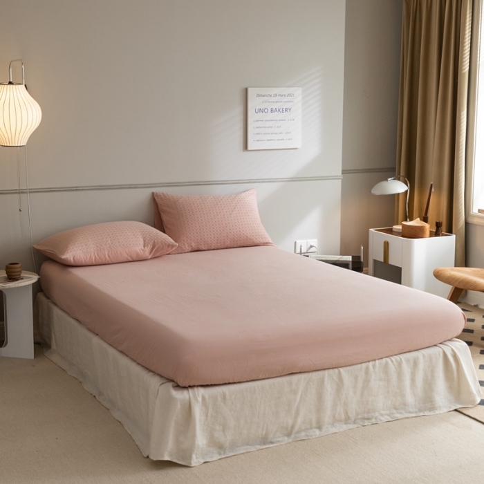 91家纺网 家纺一手货源 找家纺 梦享生活 2021新款华夫格水洗棉四件套 淡绯