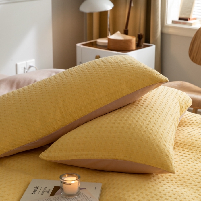 91家纺网 家纺一手货源 找家纺 梦享生活 2021新款华夫格水洗棉四件套 蒂蔻