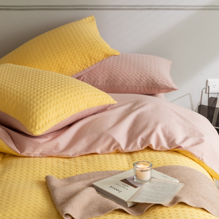 91家纺网 家纺一手货源 找家纺 梦享生活 2021新款华夫格水洗棉四件套 蒂蔻