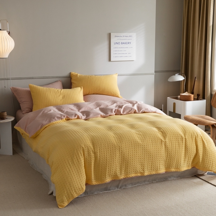 91家纺网 家纺一手货源 找家纺 梦享生活 2021新款华夫格水洗棉四件套 蒂蔻