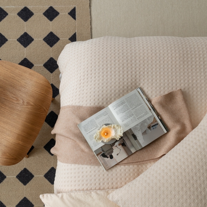 91家纺网 家纺一手货源 找家纺 梦享生活 2021新款华夫格水洗棉四件套 奶杏