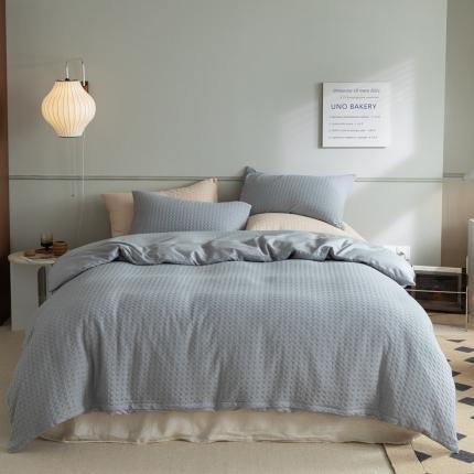 梦享生活 2021新款华夫格水洗棉四件套 穹灰