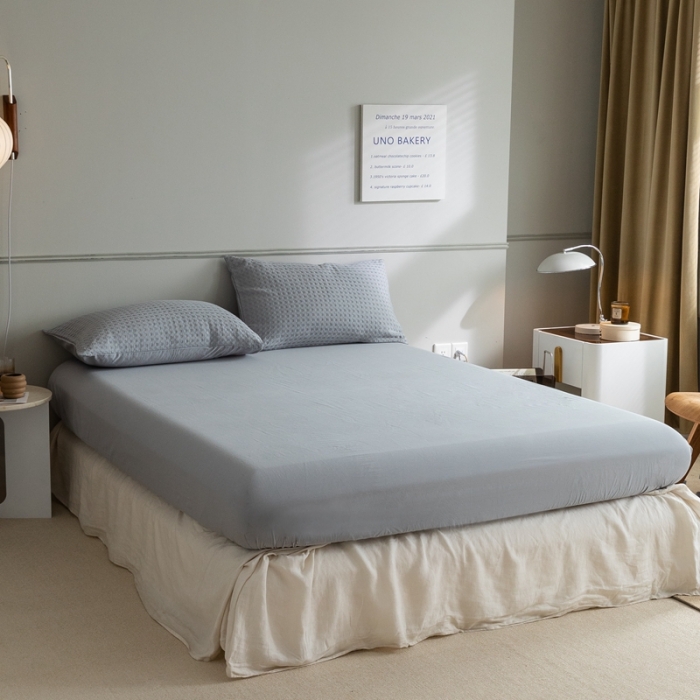 91家纺网 家纺一手货源 找家纺 梦享生活 2021新款华夫格水洗棉四件套 穹灰