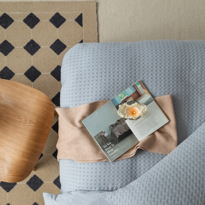 91家纺网 家纺一手货源 找家纺 梦享生活 2021新款华夫格水洗棉四件套 穹灰