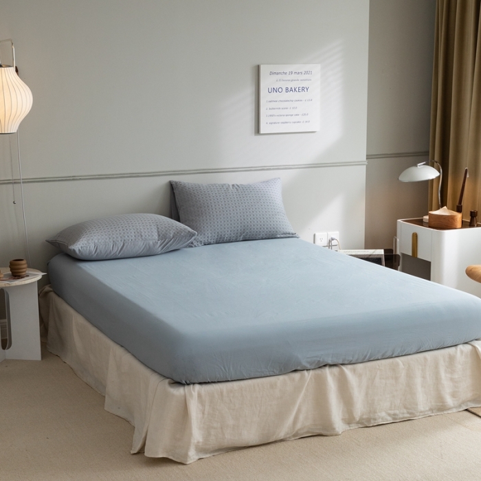 91家纺网 家纺一手货源 找家纺 梦享生活 2021新款华夫格水洗棉四件套 雾青