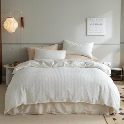 梦享生活 2021新款华夫格水洗棉四件套 月白