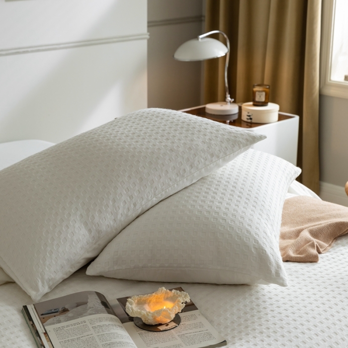 91家纺网 家纺一手货源 找家纺 梦享生活 2021新款华夫格水洗棉四件套 月白