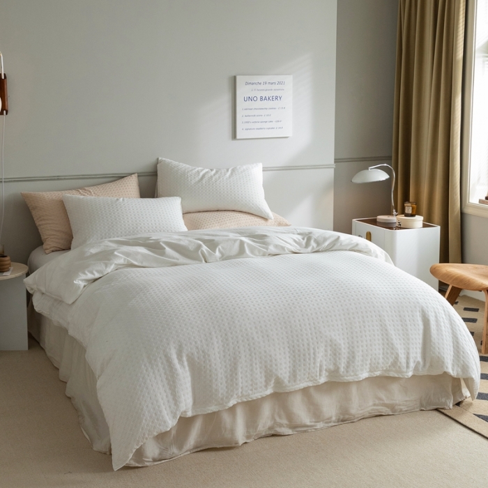 91家纺网 家纺一手货源 找家纺 梦享生活 2021新款华夫格水洗棉四件套 月白