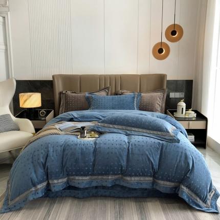 91家纺网 家纺一手货源 找家纺 榻尚家居 2021新款爱丽丝纯色浮雕婴肤绒四件套 爱丽丝 -蓝