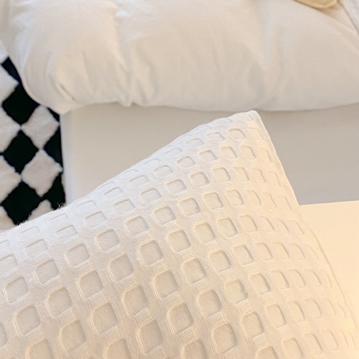 91家纺网 家纺一手货源 找家纺 梦享生活 2021新款华夫格水洗棉四件套 白色