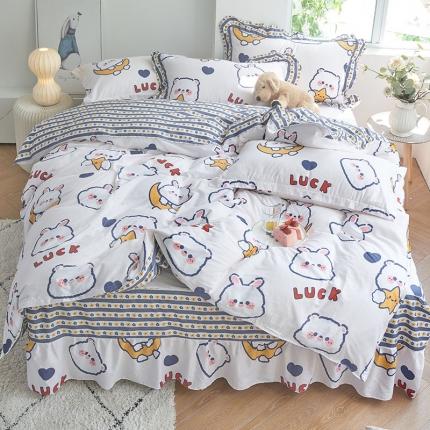 91家纺网 家纺一手货源 找家纺 （总）爱妮玖玖 2021新款萌夏卡通单层床裙四件套