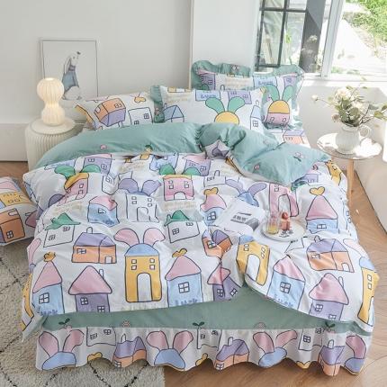 91家纺网 家纺一手货源 找家纺 （总）爱妮玖玖 2021新款萌夏卡通单层床裙四件套