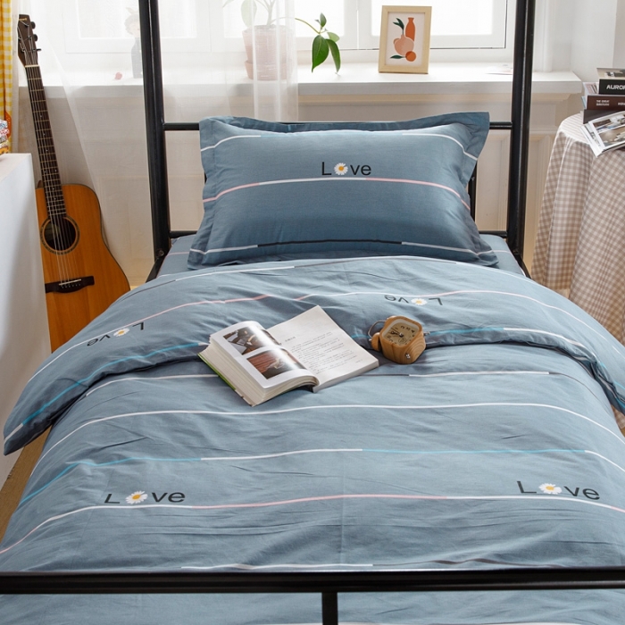 91家纺网 家纺一手货源 找家纺 凌云家纺 2025新款全棉学生全包床笠三件套 雏菊暗恋-灰