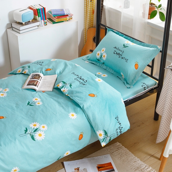 91家纺网 家纺一手货源 找家纺 凌云家纺 2025新款全棉学生全包床笠三件套 小雏菊-蓝