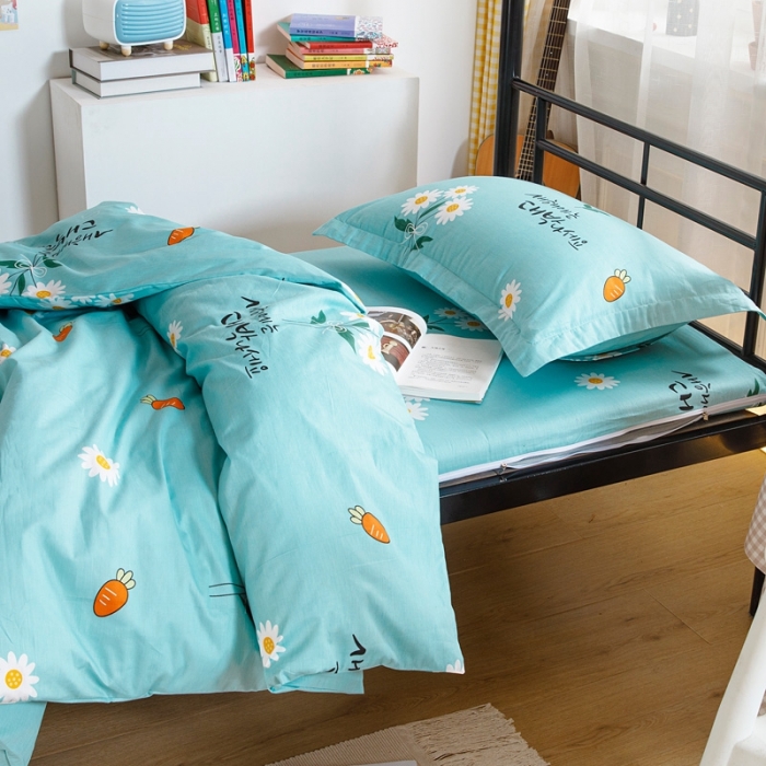 91家纺网 家纺一手货源 找家纺 凌云家纺 2025新款全棉学生全包床笠三件套 小雏菊-蓝