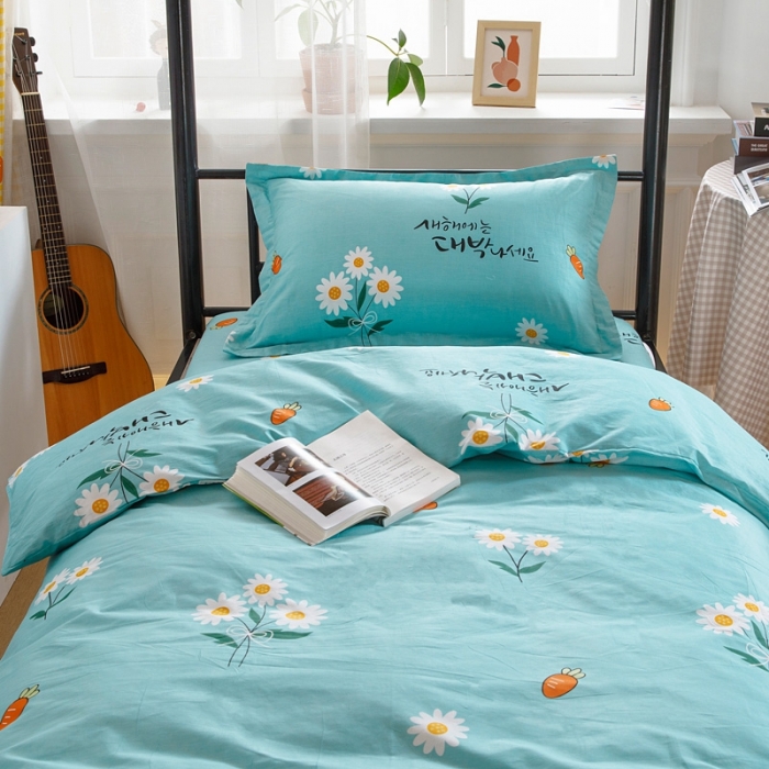 91家纺网 家纺一手货源 找家纺 凌云家纺 2025新款全棉学生全包床笠三件套 小雏菊-蓝