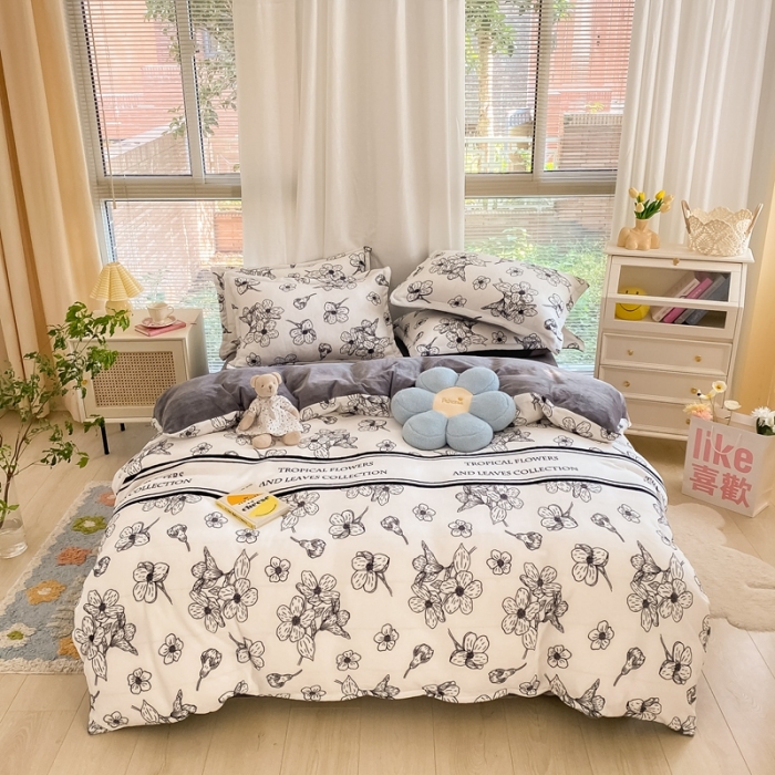 91家纺网 家纺一手货源 找家纺 上尚居 2022新款加厚保暖牛奶绒四件套 赫本花