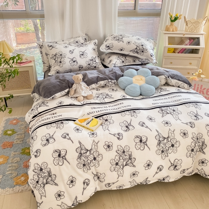 91家纺网 家纺一手货源 找家纺 上尚居 2022新款加厚保暖牛奶绒四件套 赫本花