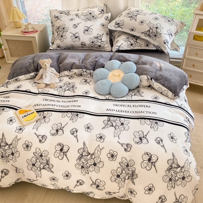 91家纺网 家纺一手货源 找家纺 上尚居 2022新款加厚保暖牛奶绒四件套 赫本花