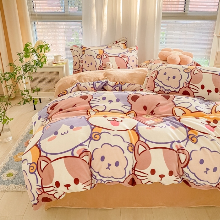 91家纺网 家纺一手货源 找家纺 上尚居 2022新款加厚保暖牛奶绒四件套 动物世界