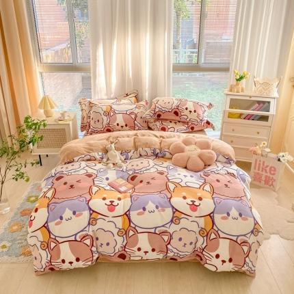 上尚居 2022新款加厚保暖牛奶绒四件套 动物世界