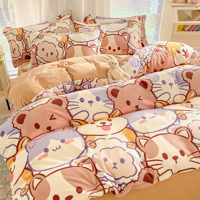 91家纺网 家纺一手货源 找家纺 上尚居 2022新款加厚保暖牛奶绒四件套 动物世界