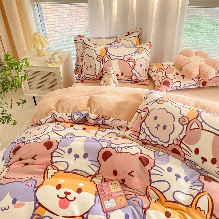 91家纺网 家纺一手货源 找家纺 上尚居 2022新款加厚保暖牛奶绒四件套 动物世界