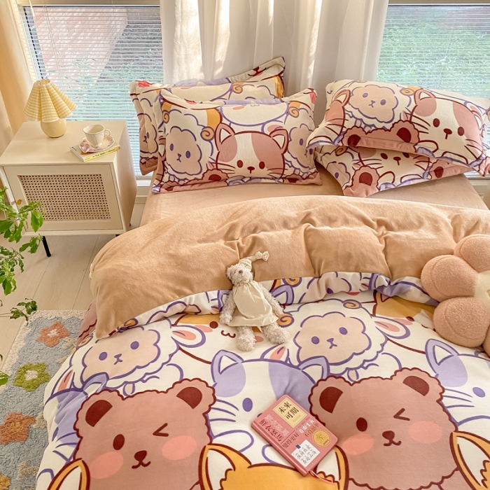 91家纺网 家纺一手货源 找家纺 上尚居 2022新款加厚保暖牛奶绒四件套 动物世界