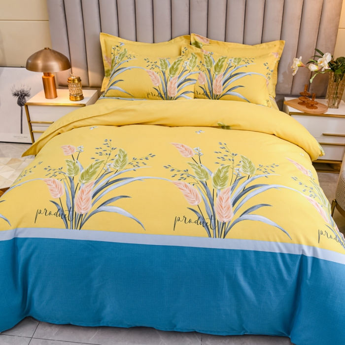 91家纺网 家纺一手货源 找家纺 佑佳家纺新款140克磨毛印花植物羊绒四件套繁华似锦-黄