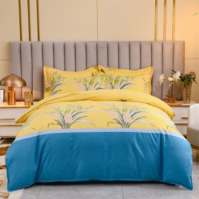 91家纺网 家纺一手货源 找家纺 佑佳家纺新款140克磨毛印花植物羊绒四件套繁华似锦-黄