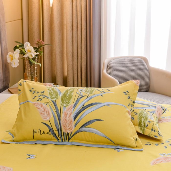 91家纺网 家纺一手货源 找家纺 佑佳家纺新款140克磨毛印花植物羊绒四件套繁华似锦-黄