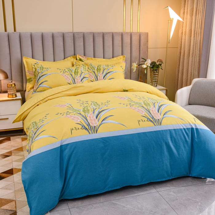 91家纺网 家纺一手货源 找家纺 佑佳家纺新款140克磨毛印花植物羊绒四件套繁华似锦-黄