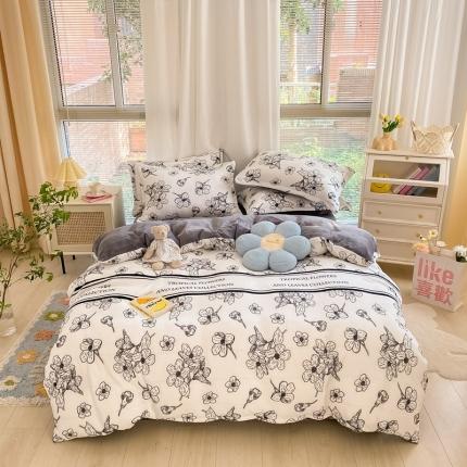 91家纺网 家纺一手货源 找家纺 上尚居 2022新款加厚保暖牛奶绒四件套 赫本花